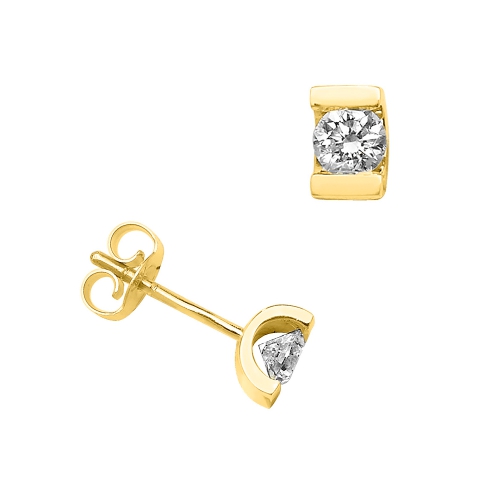 Channel Setting Round Yellow Gold Stud Diamond Earrings