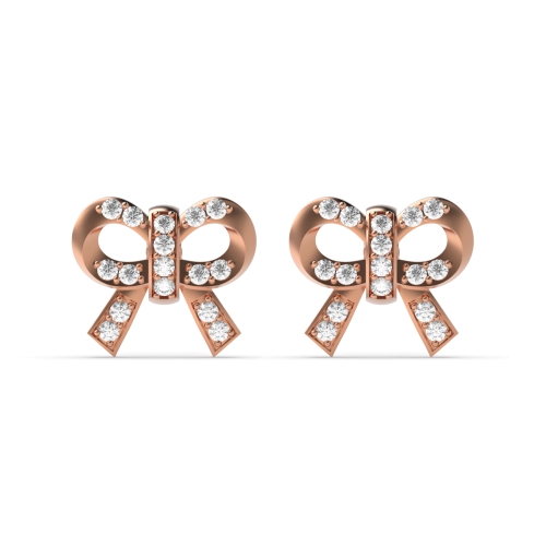 Pave Setting Round Rose Gold Bow Stud Diamond Earrings