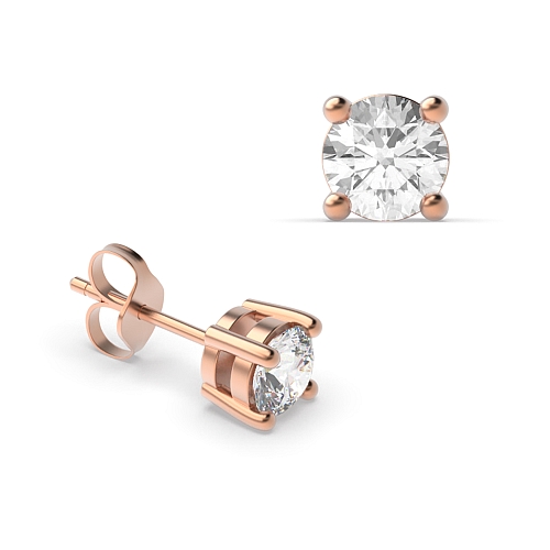 4 Prong Round Rose Gold Claws basket set Diamond Earrings