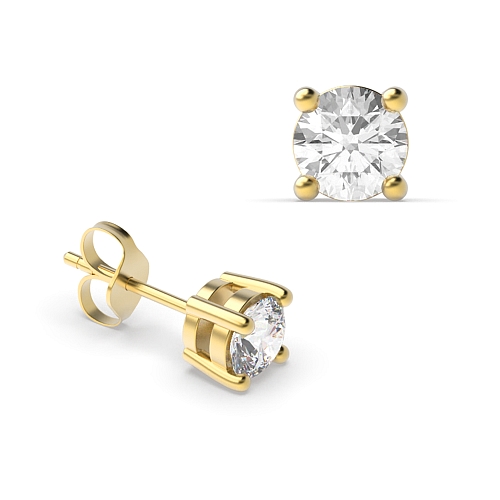 4 Prong Round Yellow Gold Claws basket set Diamond Earrings