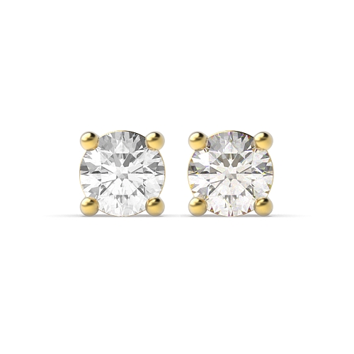 4 Prong Round Yellow Gold Claws basket set Diamond Earrings