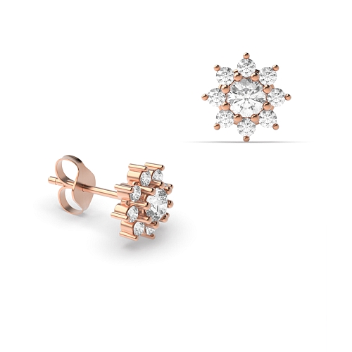 6 Prong Round Rose Gold Star style Diamond Earrings