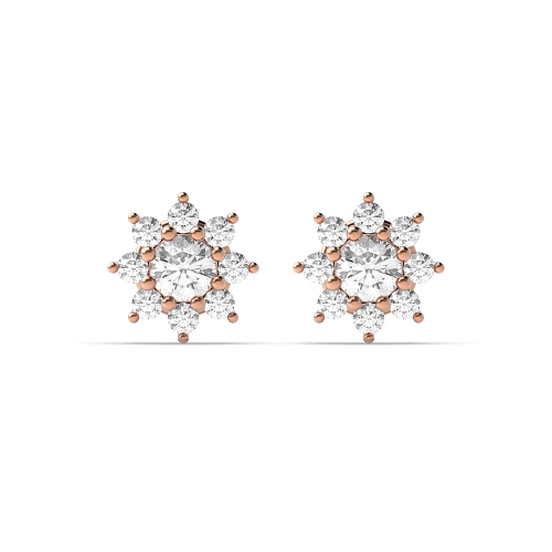 6 Prong Round Rose Gold Star style Diamond Earrings