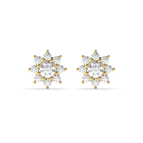 6 Prong Round Yellow Gold Star style Diamond Earrings