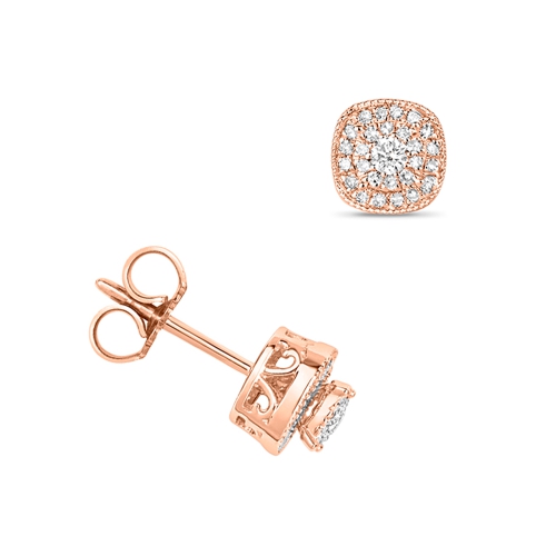 Pave Setting Round Rose Gold Glory Diamond Earrings