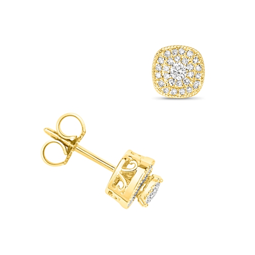 Pave Setting Round Yellow Gold Glory Diamond Earrings