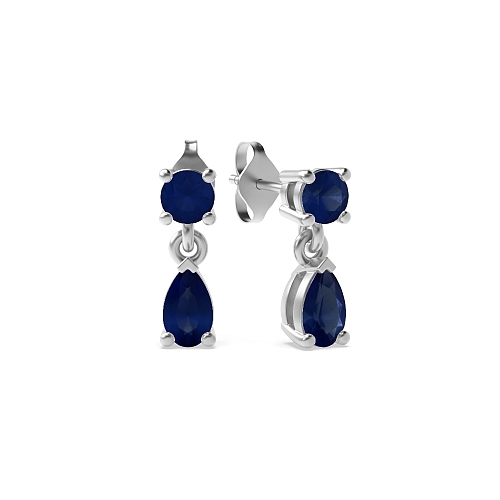 4 Prong Round/Pear Prongfull Blue Sapphire Diamond Earrings