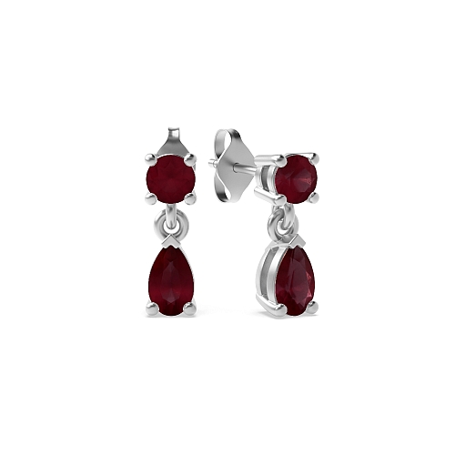 4 Prong Round/Pear Prongfull Ruby Diamond Earrings