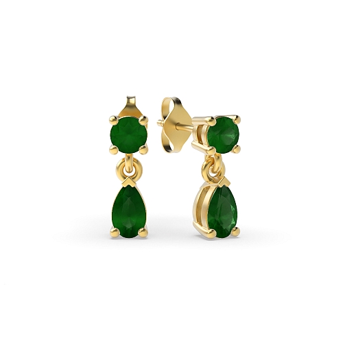 4 Prong Round/Pear Yellow Gold Prongfull Diamond Earrings