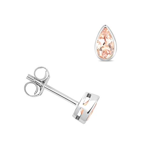 Bezel Setting Pear Platinum Morganite Gemstone Diamond Earrings