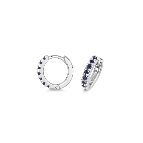 4 Prong Round Classic hoop Blue Sapphire Diamond Earrings