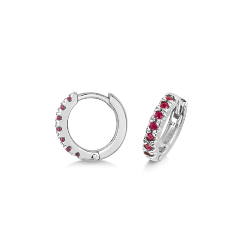 4 Prong Round Classic hoop Ruby Diamond Earrings