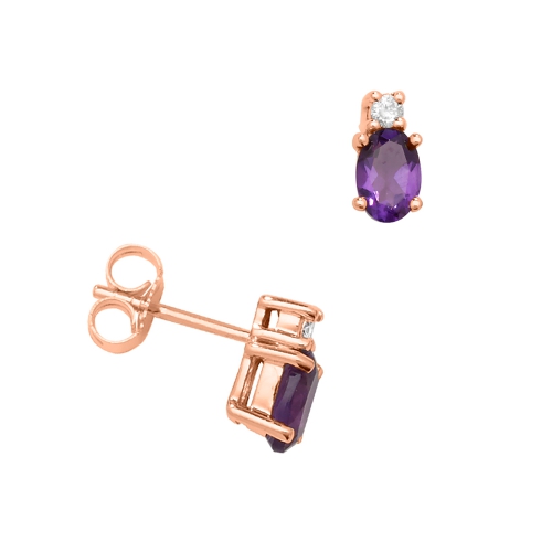 4 Prong Oval Rose Gold Accented diamond and Lab Grown Stud Diamond Earrings