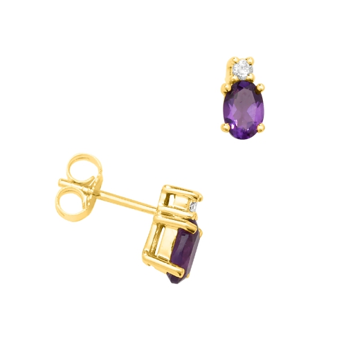 4 Prong Oval Yellow Gold Accented diamond and Lab Grown Stud Diamond Earrings