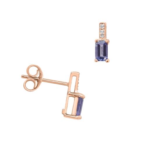 4 Prong Emerald Rose Gold Elegant bar Lab Grown Diamond Earrings