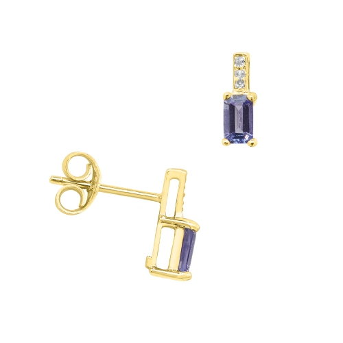 4 Prong Emerald Yellow Gold Elegant bar Lab Grown Diamond Earrings