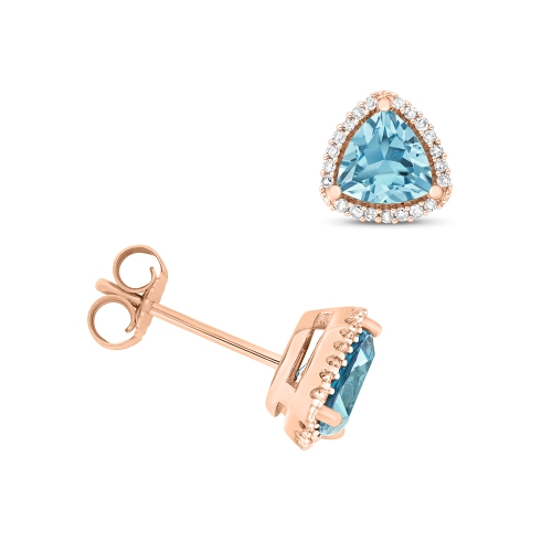 3 Prong Trillion Rose Gold Shaped halo Lab Grown Diamond Earrings