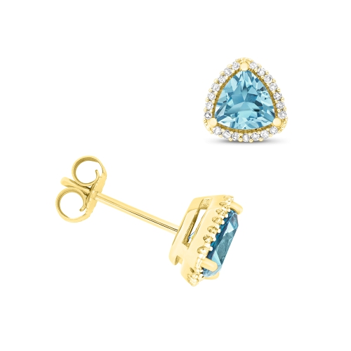 3 Prong Trillion Yellow Gold Shaped halo Lab Grown Diamond Earrings