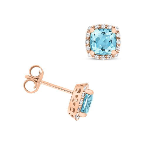 4 Prong Cushion Rose Gold Shaped halo Lab Grown Diamond Earrings
