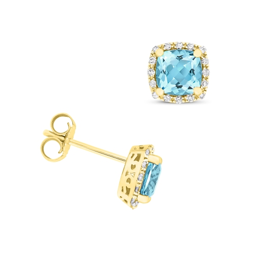 4 Prong Cushion Yellow Gold Shaped halo Lab Grown Diamond Earrings