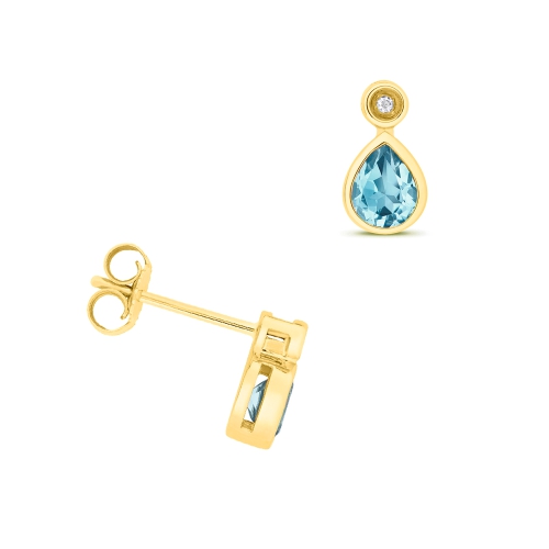 Prong Pear Yellow Gold Rubover Lab Grown Diamond Earrings