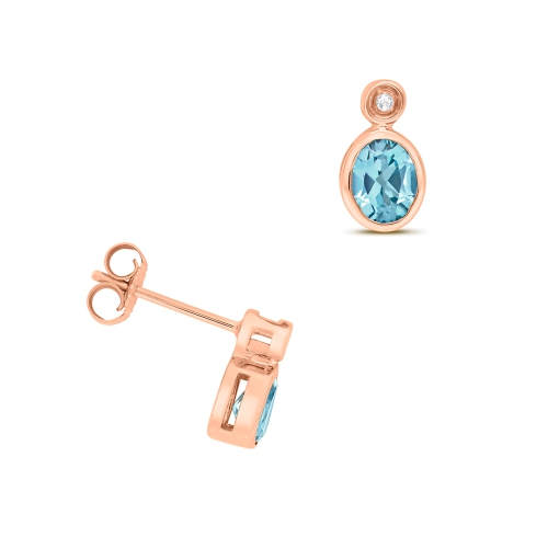 Bezel Setting Oval Rose Gold Pair of Lab Grown Diamond Earrings