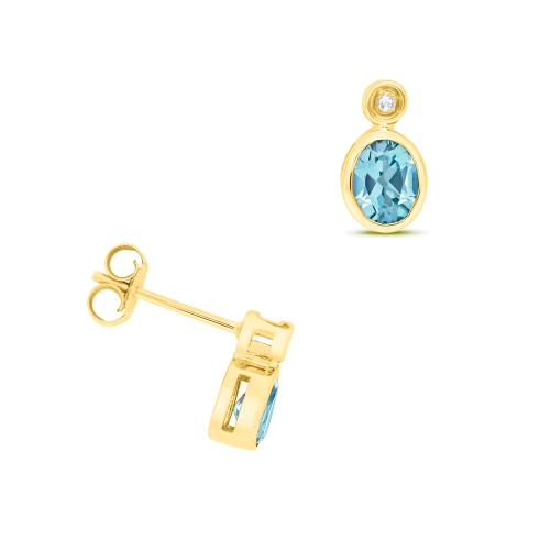 Bezel Setting Oval Yellow Gold Pair of Lab Grown Diamond Earrings