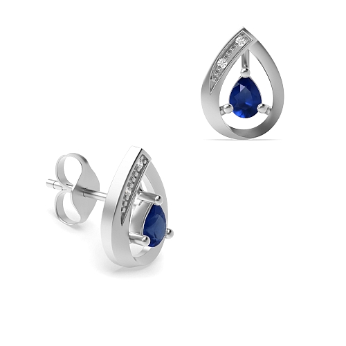Prong Pear Dazzling stud Blue Sapphire Diamond Earrings