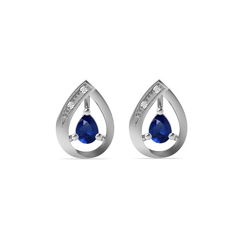 Prong Pear Dazzling stud Blue Sapphire Diamond Earrings