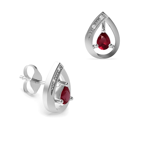 Prong Pear Dazzling stud Ruby Diamond Earrings