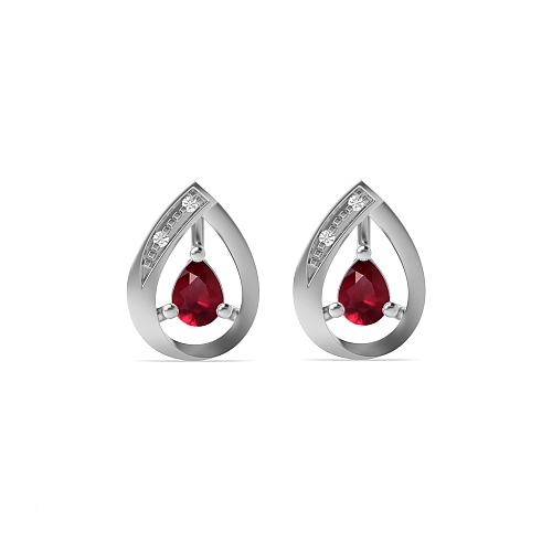 Prong Pear Dazzling stud Ruby Diamond Earrings