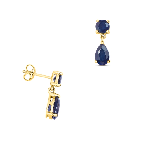 3 Prong Round/Pear Yellow Gold Drop Lab Grown Diamond Earrings