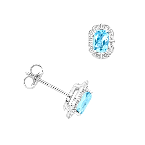 4 Prong Cushion Blue Topaz Gemstone Earrings