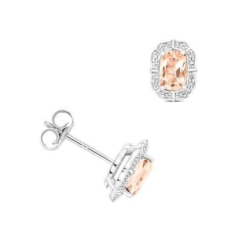 4 Prong Cushion Morganite Gemstone Earrings