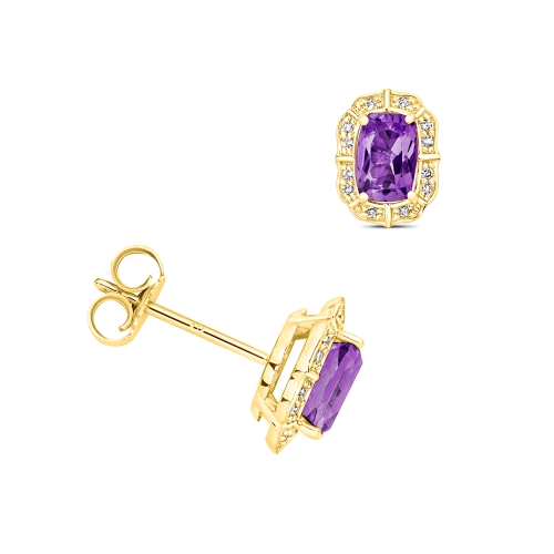 4 Prong Cushion Yellow Gold Halo Diamond Earrings