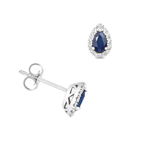 Prong Pear Droplet stud Blue Sapphire Diamond Earrings