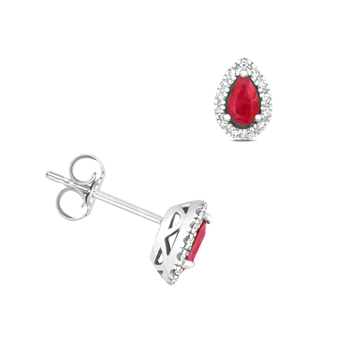 Prong Pear Droplet stud Ruby Diamond Earrings