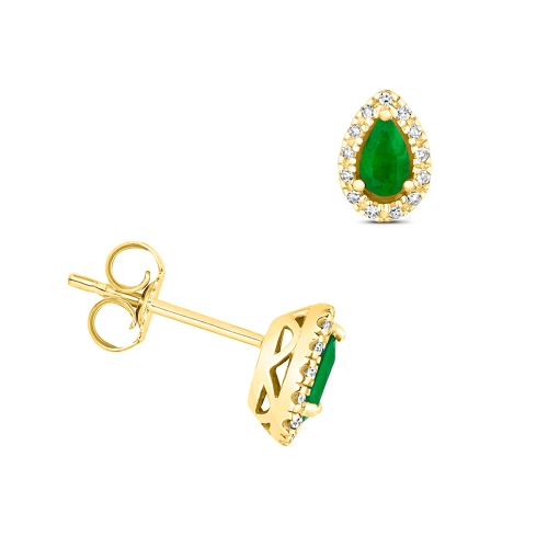 Prong Pear Yellow Gold Droplet stud Diamond Earrings