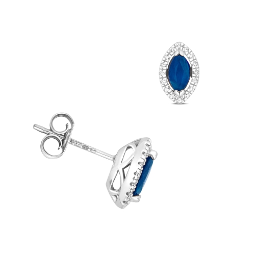 4 Prong Marquise Bold and beautiful Blue Sapphire Diamond Earrings
