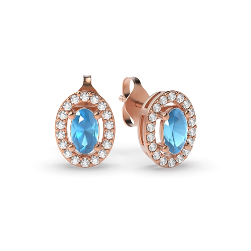 4 Prong Oval Rose Gold Halo Diamond Earrings