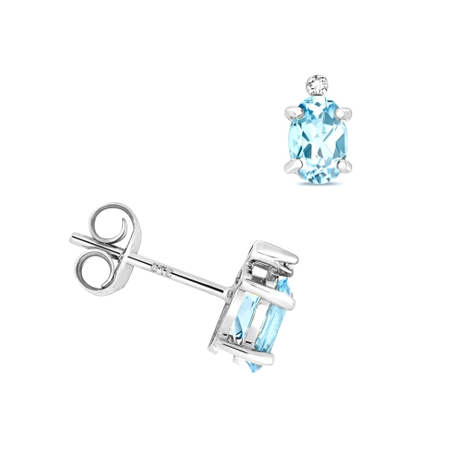 4 Prong Oval Elegant stud Aquamarine Diamond Earrings