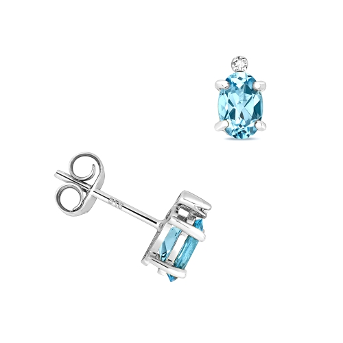 4 Prong Oval Blue Topaz Gemstone Earrings