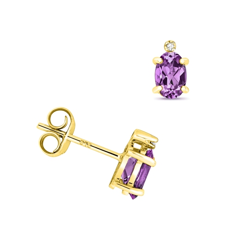 4 Prong Oval Yellow Gold Elegant stud Diamond Earrings