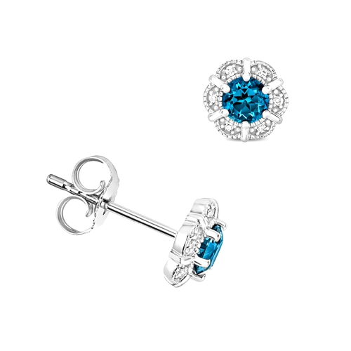 6 Prong Round Twinkle Blue Topaz Gemstone Earrings