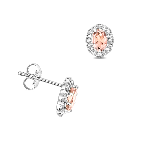 prong setting oval shape morganite and side stone stud earring