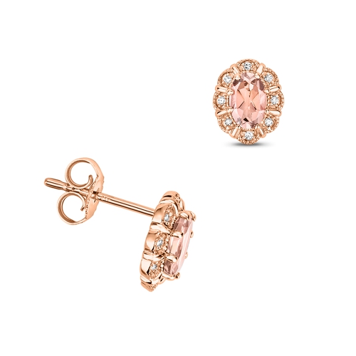6 Prong Oval Rose Gold Diamond Earrings