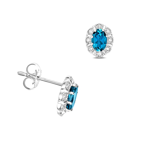 6 Prong Oval Blue Topaz Gemstone Earrings