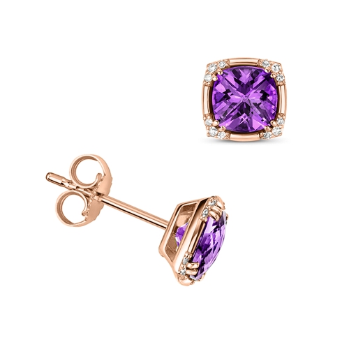 4 Prong Cushion Rose Gold Square shaped Diamond Earrings