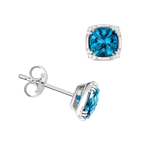 4 Prong Cushion Blue Topaz Gemstone Earrings