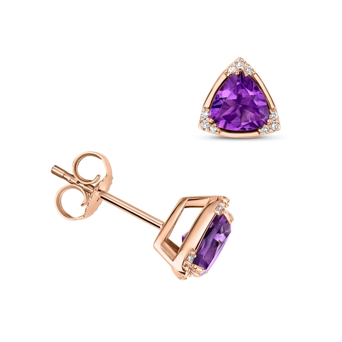 3 Prong Trillion Rose Gold Halo Diamond Earrings